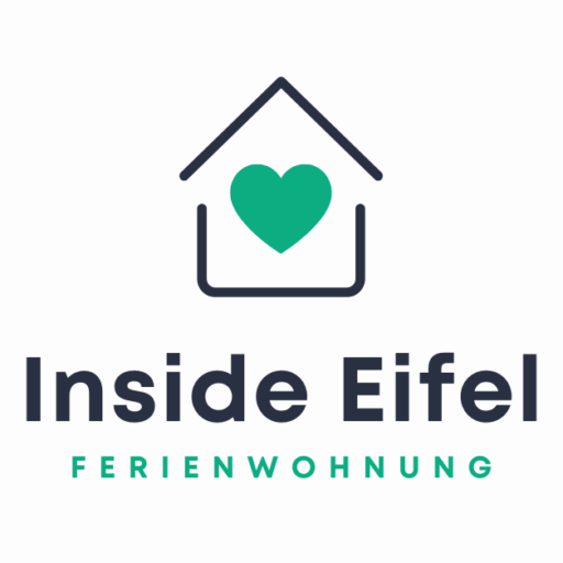 Logo Ferienwohnung Inside Eifel in Daun. Ein Haus Icon mit einem grünen Herz und einem Schriftzug mit "Inside Eifel"